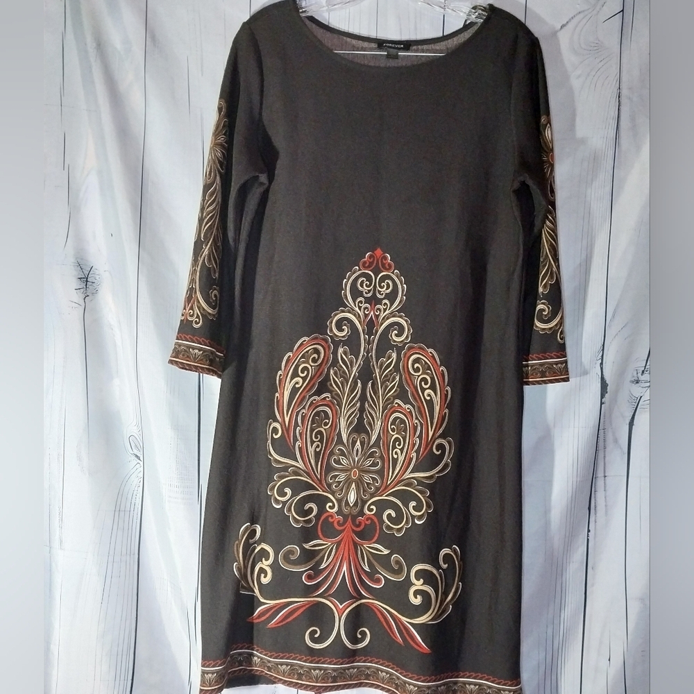 Forever 21 Brown Boho Dress With 3/4 Sleeve